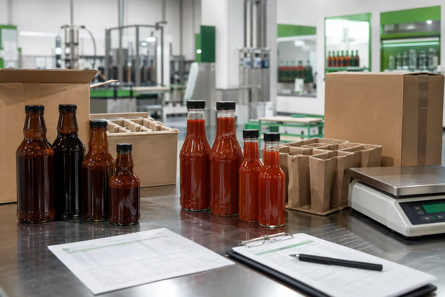 Glass and PET sauce bottles compared for freight cost breakage reduction and export packing